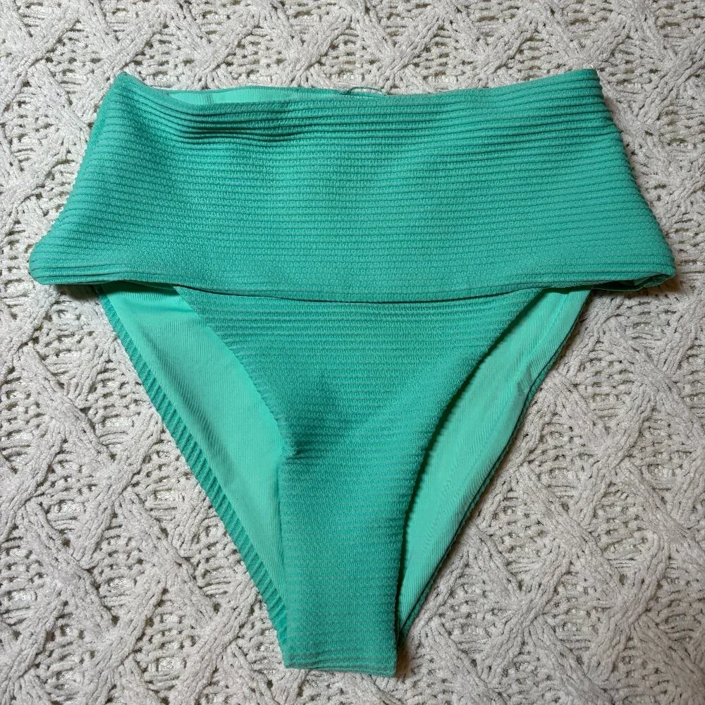 NWT Swim Boutique High‎ Waisted Ribbed Bikini Bottom Teal Green Women’s XS NWOT